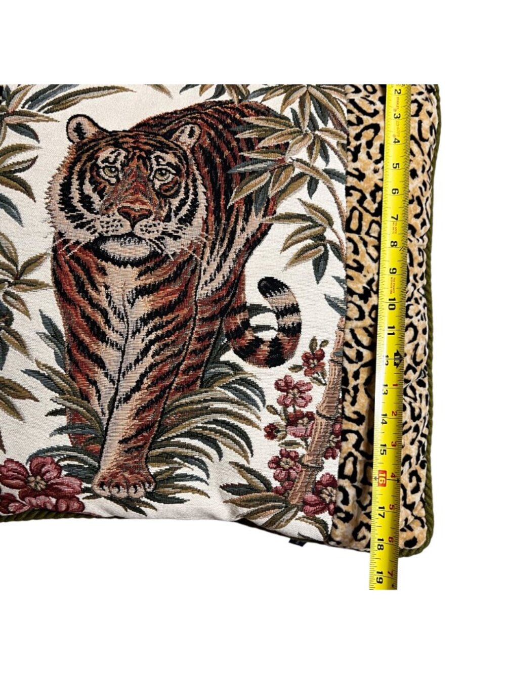 Ashford Court Tiger Tapestry Throw Pillow Velour Sides Back Jungle 19x19 - Picture 8 of 8